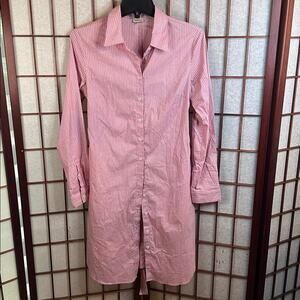 Daniel Cremieux Pink and White Striped Shirt dress Size S Tie waist